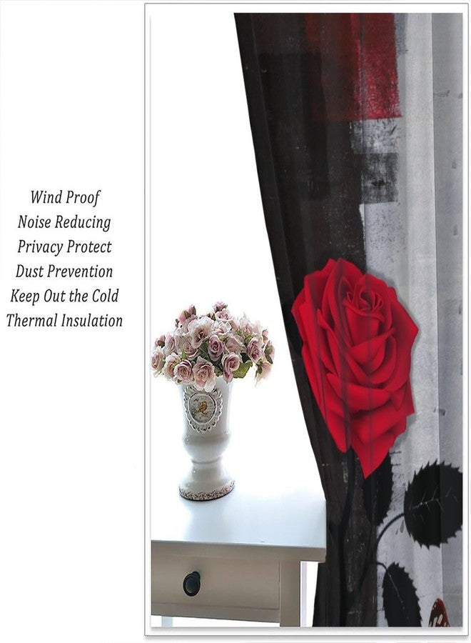 JanJCurt ستائر JanJCurt Red Rose Butterflys، لوحة فنية تجريدية حديثة باللون الأسود والرمادي والأحمر، ستائر نوافذ عتيقة الطراز لغرفة المعيشة وغرفة نوم الفتيات، مقاس 42 × 45 بوصة (بدون تعتيم) - Image 4